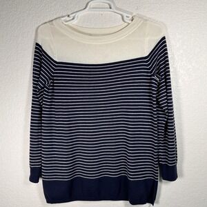 CASLON Navy White Striped Wide Neck Long Sleeve Sweater Nautical Navy Blue XS